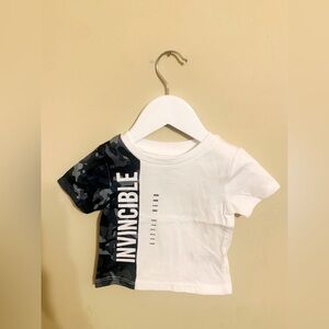 Baby Boys White Mesh Camo Embroidered Invincible Print Short Sleeve T-Shirt